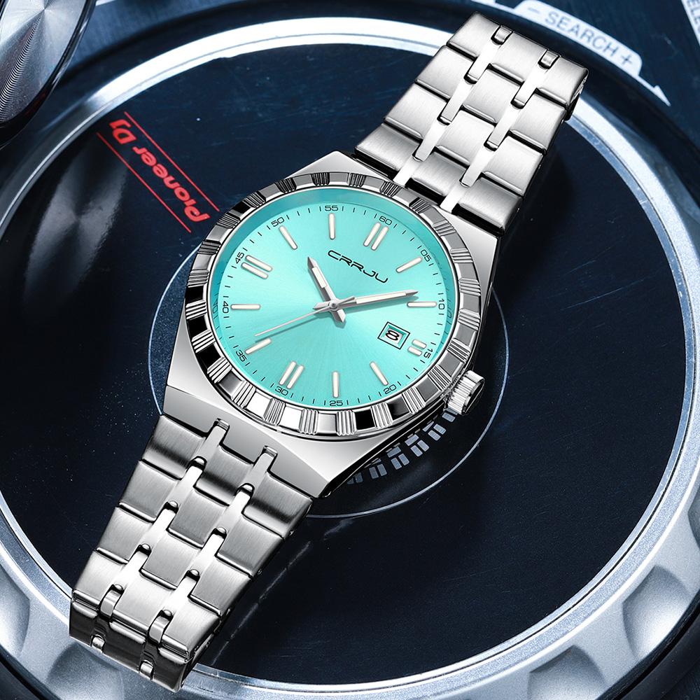 Herren-Edelstahl-Quarz-Armbanduhr 42 mm Großes Zifferblatt Business-Armbanduhr mit Leuchtzeigern Datum Wasserdicht
