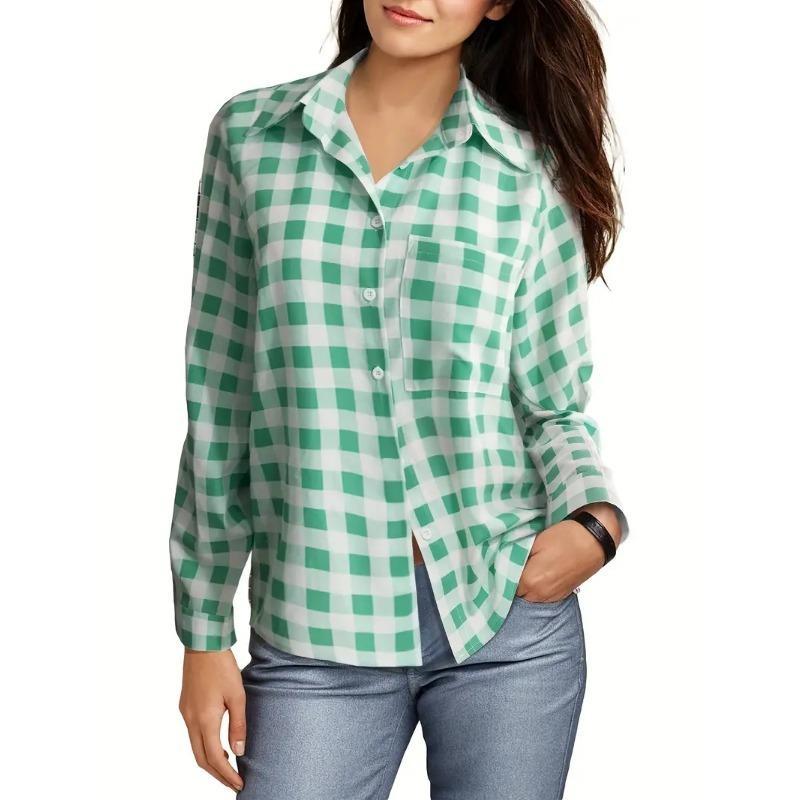 Plaid Print Classic Shirt, Casual Button Front Long Sleeve Shirt, Women's Clothing