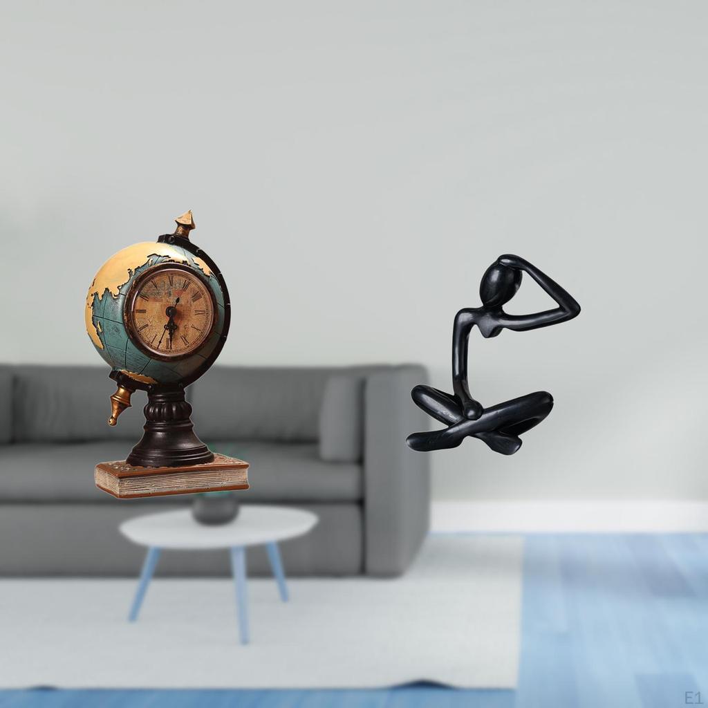 Modern Abstract Thinker Globe Figurine Tabletop Sculpture Art Craft Desk Clock Ornament for Office