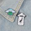 English Letter Finally UFO Badge Alloy Brooch Pin Clothes Jewelry Decor