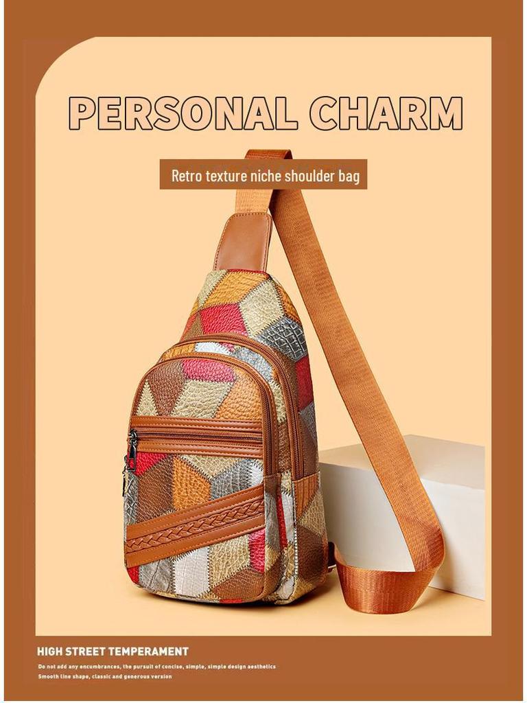 Fashionable Women's Versatile Shoulder & Chest Bag - Stylish Contrast Leather Small Backpack
