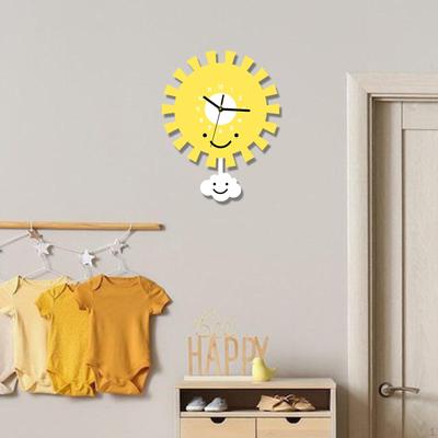 Pendulum Wall Clock Decorative Housewarming Gifts Cartoon Kids Room Sun Design for Cafe Living