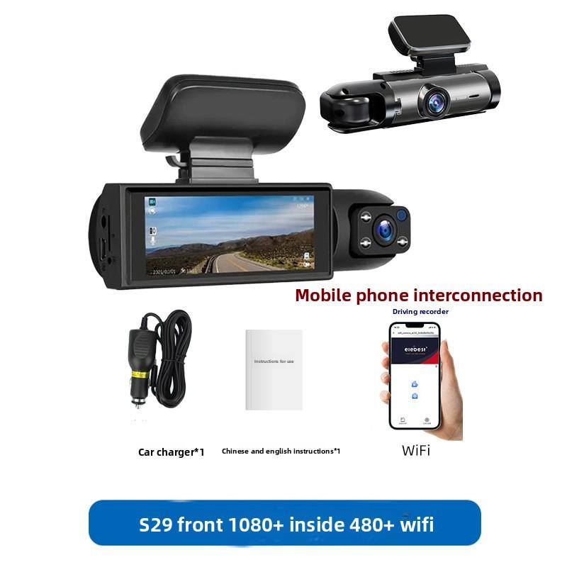 

Двойная видеорегистратор передняя и задняя 1080P HD Ночное видение WiFi Автомобильный видеорегистратор с монитором парковки