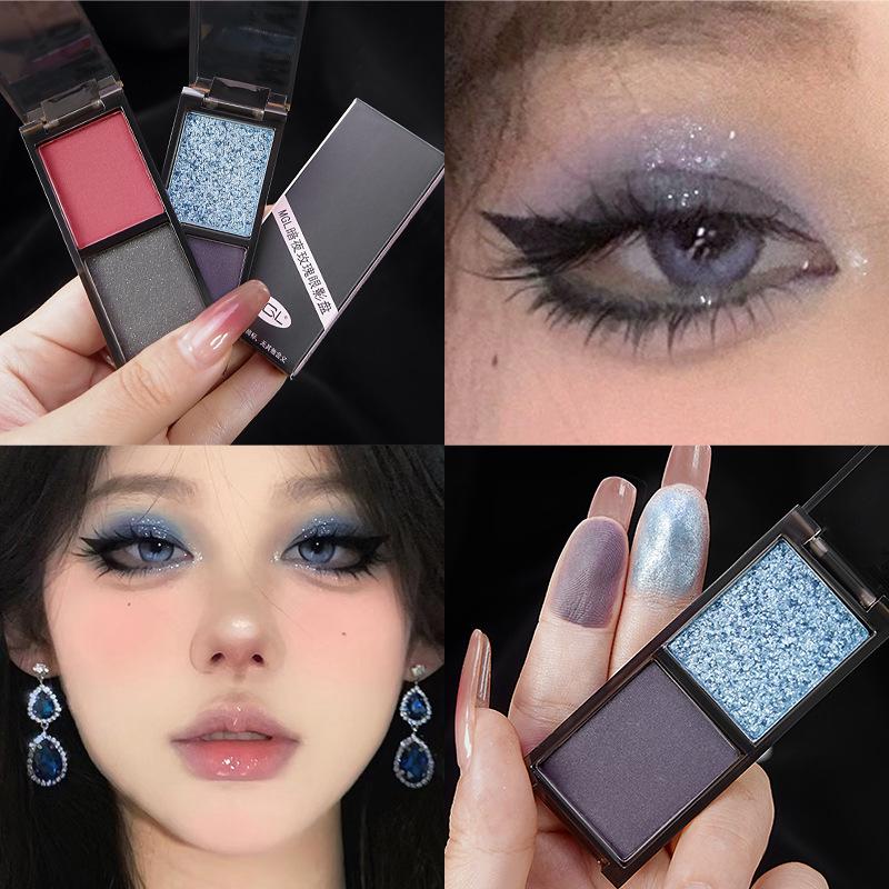 Night Rose Dual Shadow Palette: Dark Smoky Eye with Shimmer, Matte & Glitter for a European Spicy Look.