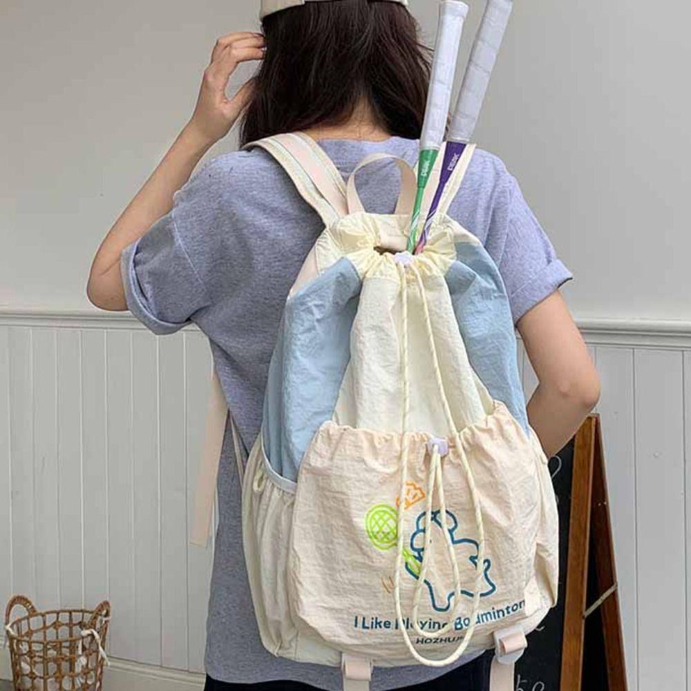 Cartoon Puppy Sport Racket Storage Backpack Lightweight Nylon Fitness Shoulder Bag Tote Bag Tennis Drawstring Fitness Bag