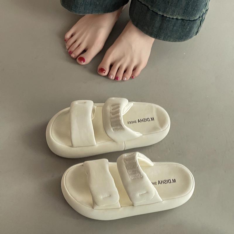 Stylish Simple and Versatile Velcro Platform Slippers Women's 2025 Summer New Casual One-word Drag Casual Cool Slippers