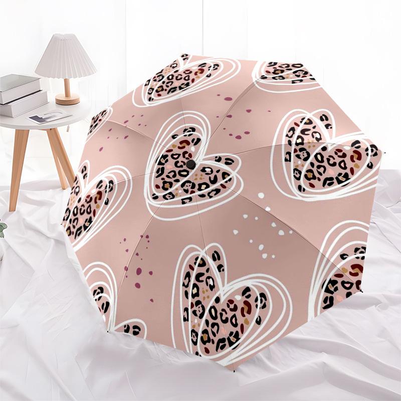 1pc Heart Pattern Leopard Print Design Umbrella with Plastic Handle,Suitable for All Seasons Umbrellaptys26074