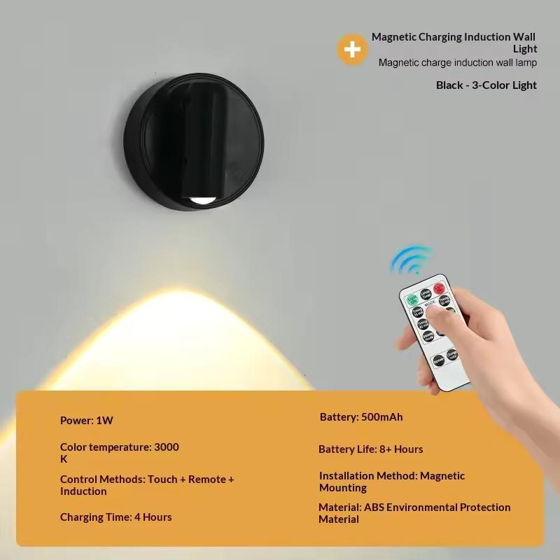 LED Light Magnetic Rechargeable Wall Light Spotlight Wireless No Punch Reading Light With Touch Switch Dimmable Bedside Lamp
