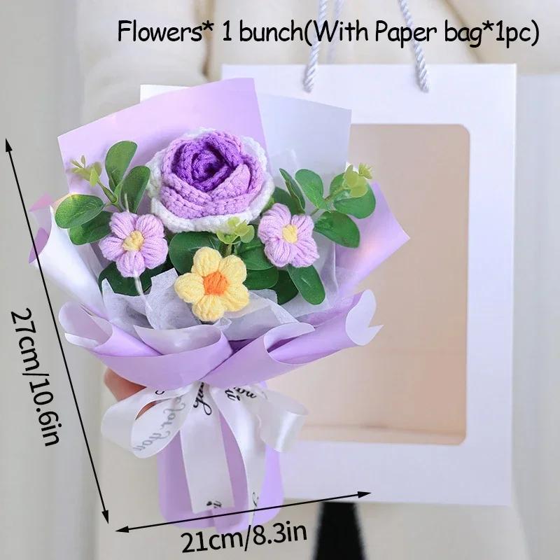 Crochet Flowers Bouquet Rose Hand-Knitted Graduation Flowers Bouquet Wedding Party Decoration Birthday Graduation Gifts