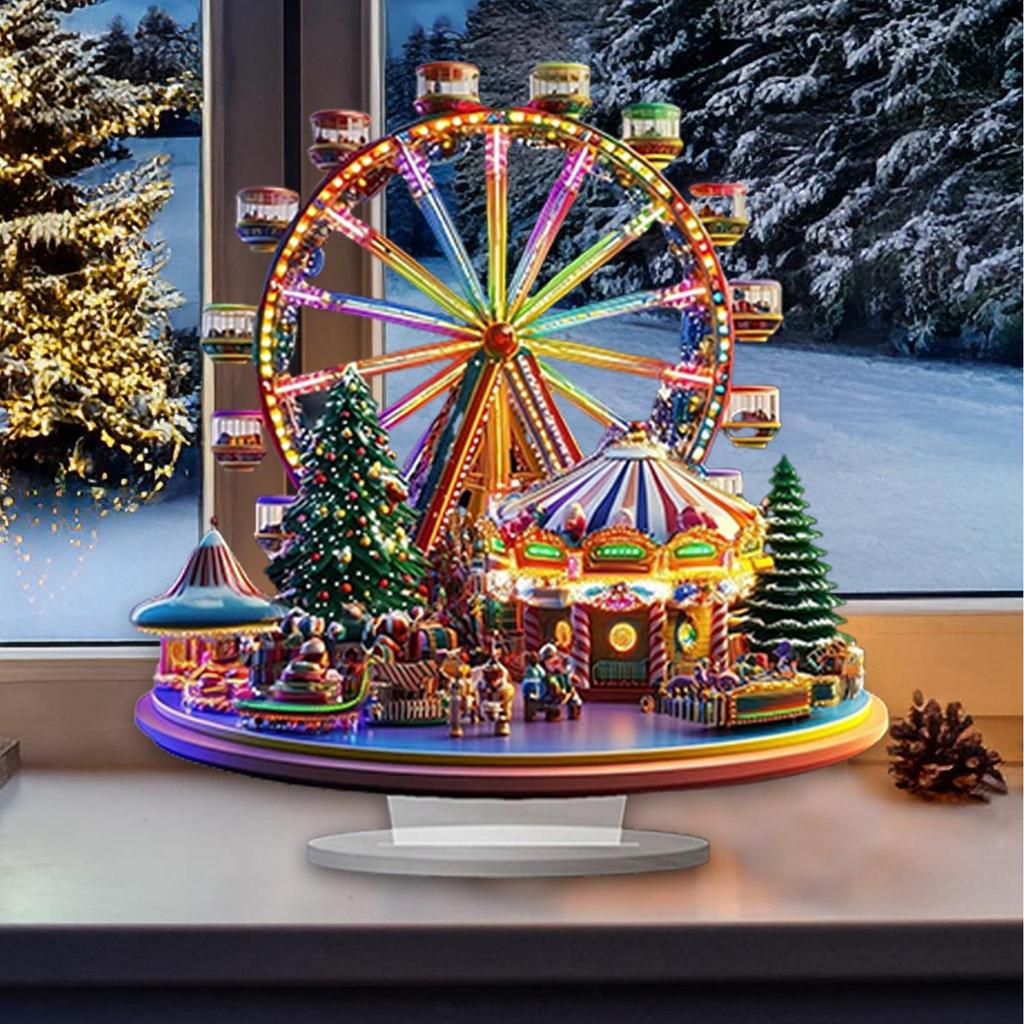 Christmas Ferris Wheel Ornament 2D Acrylic Holiday Desktop Decor for Thanksgiving Birthday Offices Home Room Door Window