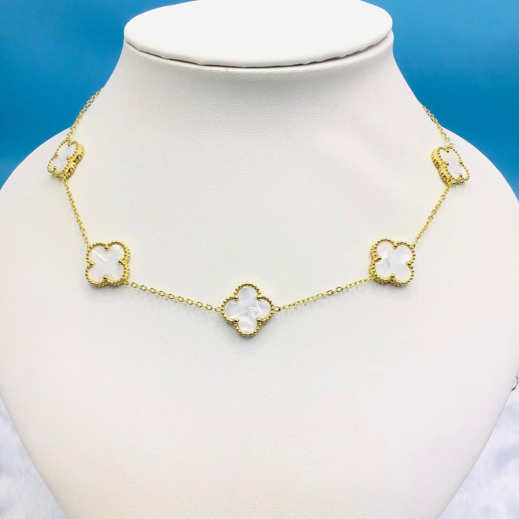 Titanium Steel 15Mm Clover 18K Five Flower Necklace Double Sided Lucky Four Leaf Clover Side Slotted Necklace