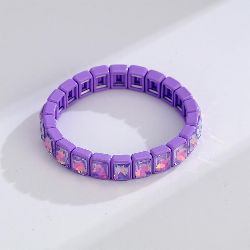 Square Colorful Crystal Enamel Bangle Elastic Geometric Women Rainbow Beaded Bracelets Jewelry Accessories Colored Bracelet