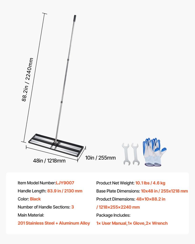 Updated Lawn Leveling Rake with Roller, 48'' X 10" Stainless Steel Lawn Leveler with 83.9'' Adjustable Handle, Heavy Duty Yard Leveling Rake, Effort