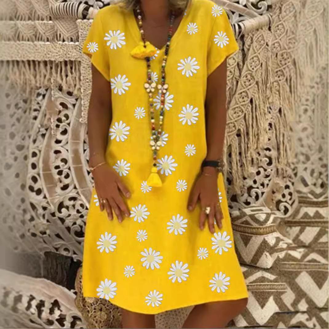 

GMXIA женские модные летние весенние однотонные повседневные платья с короткими рукавами и v-образным вырезом и высокой талией XXXXXL жёлтый