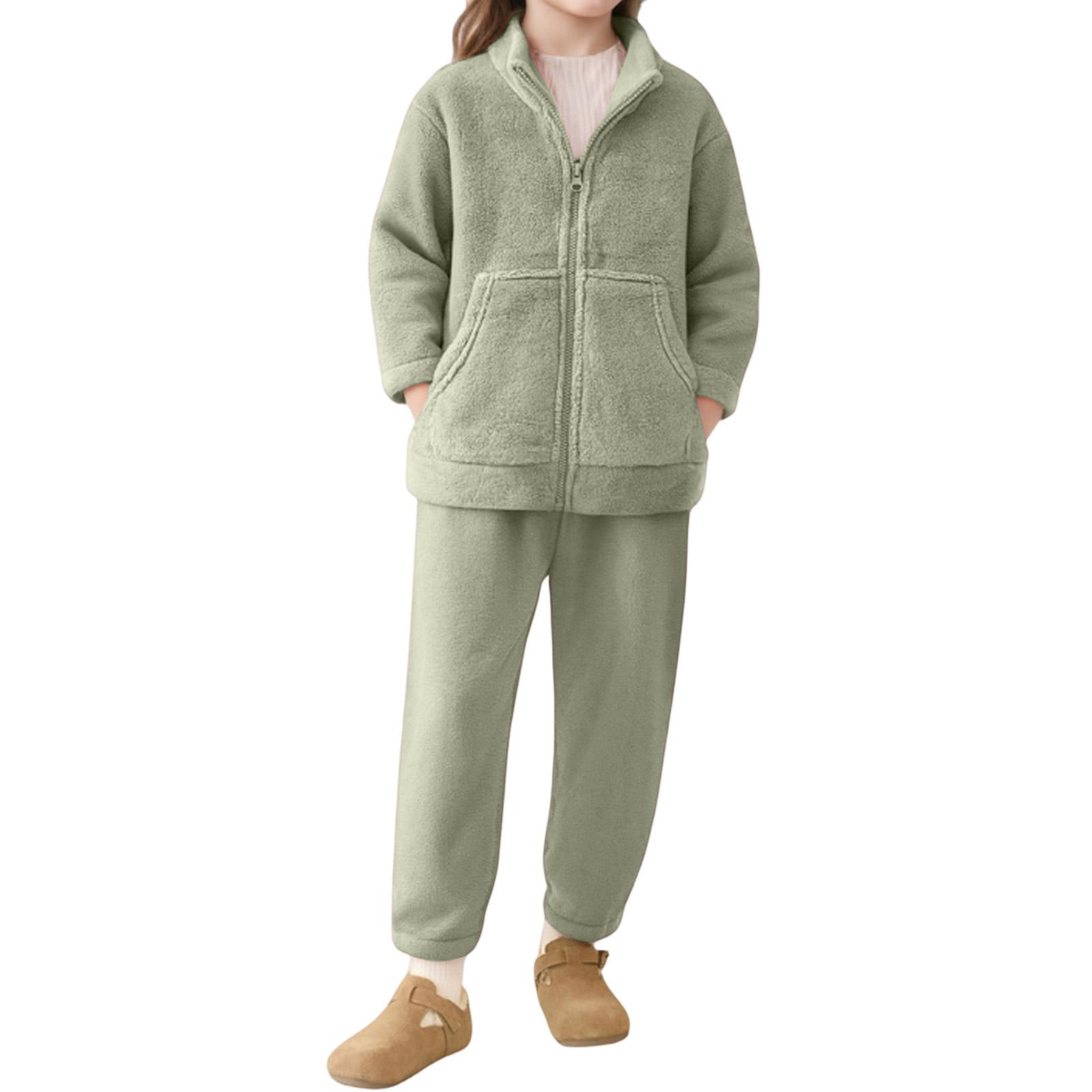

Big Kids Flannel Set - Fleece Lined Thermal Pajamas 110 армія зелений колір