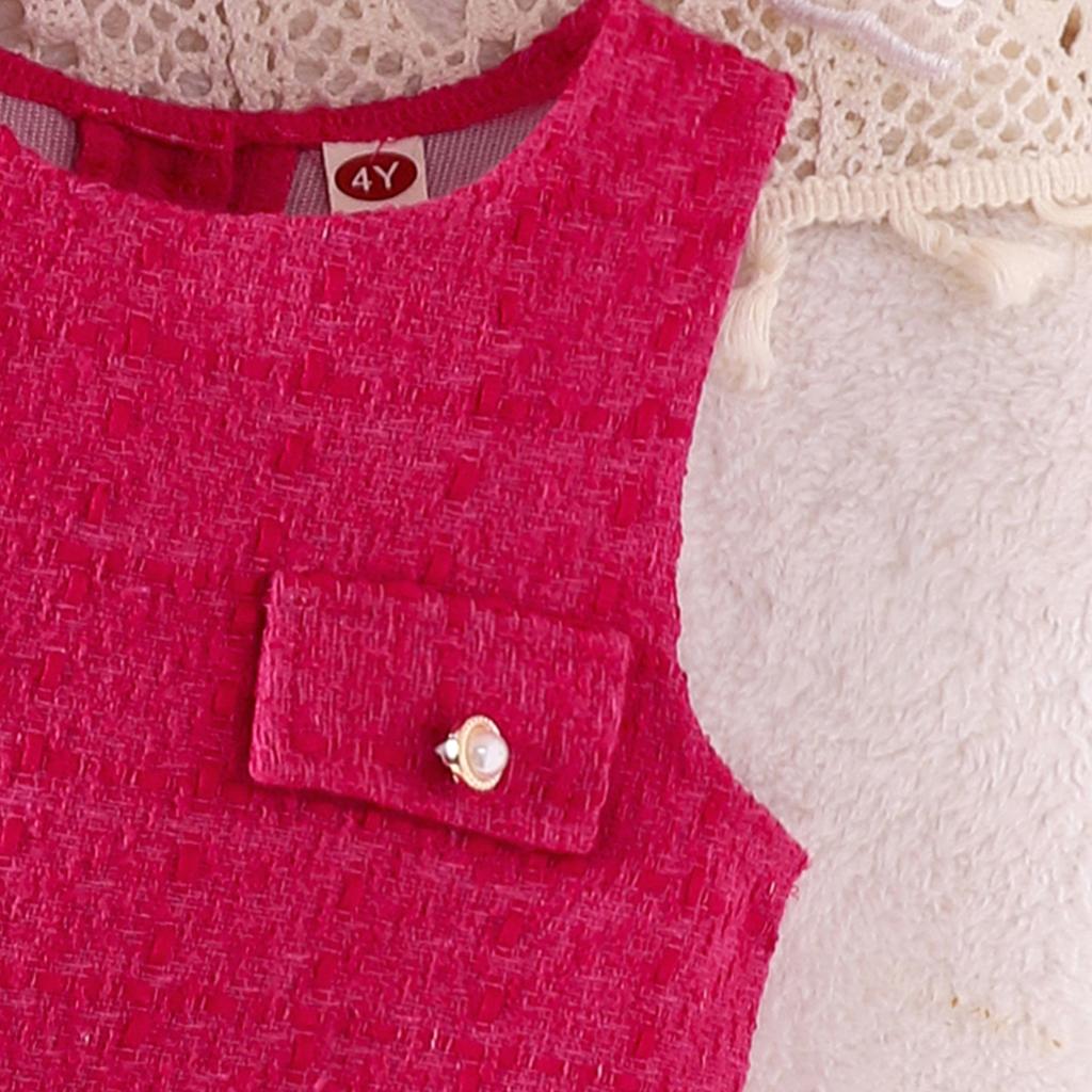 Spring and Autumn New Trendy Girls' Outfit Long Sleeve Inner Wear + Pink Dress with Crossbody Bag