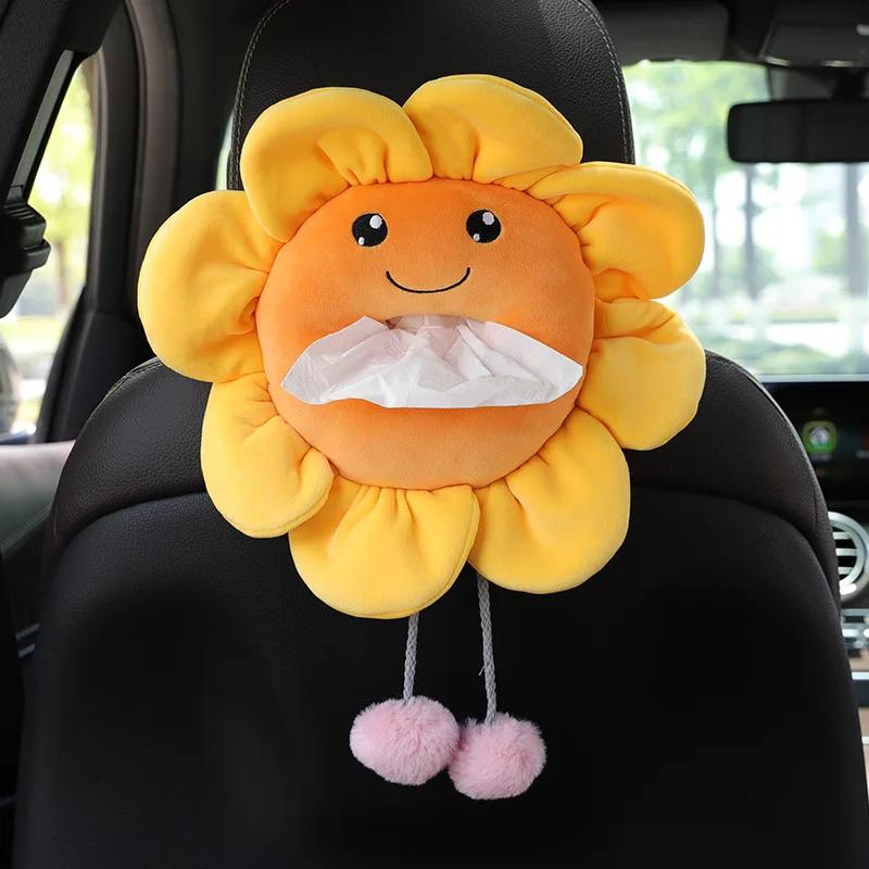 Cartoon Animal Car Tissue Box Creative Short Plush Armrest Tissue Box Car Seat Back Hanging Tissue Holder Cute Car Accessories