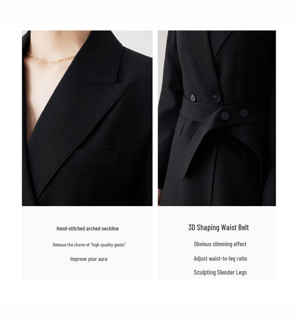 Damen High-End Tencel-Wollanzug mit Micro-Flare-Hose und Gürtel - Perfekt für formelle Kleidung im Frühling/Herbst und professionelle Umgebungen