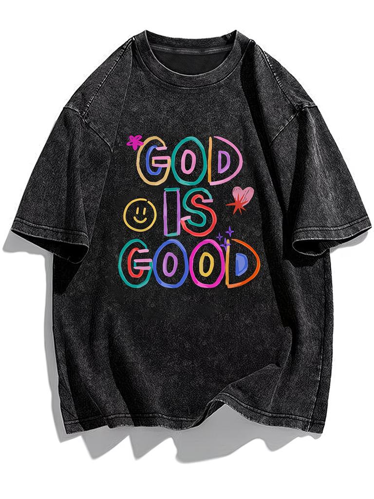 God Is Good Christian TShirt Washed Cotton Faith Graphic Tee Vintage Religious Bible Verse Jesus Top for Men Women Unisex