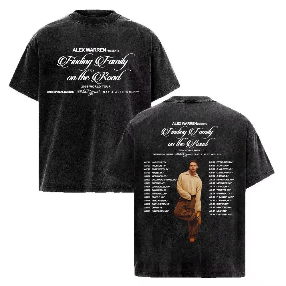 Alex Warren Finding Family On The Road Tour 2025 Vintage Washed Oversized T-Shirt Pop Music Concert Unisex Streetwear T-shirt