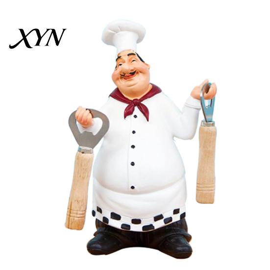 Blackboard Chef Ornament Figurine, Resin Countertop Table Decoration, Funny Statue with Kitchen Decor Seasoning Bottle/Bottle Opener/Message Board for