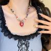 Color Dopamine Glazed Love Pendant Necklace Female Sweet Cool Babes Wind Beaded Collarbone Chain Accessories Collarbone Neck Chain