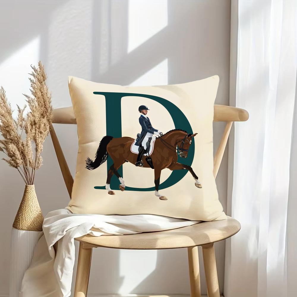 Letter Horse Cushion Cover Soft Plush Throw Pillow Cover DoubleSided Decorative Cushion Case Sofa Bedroom Home Decor