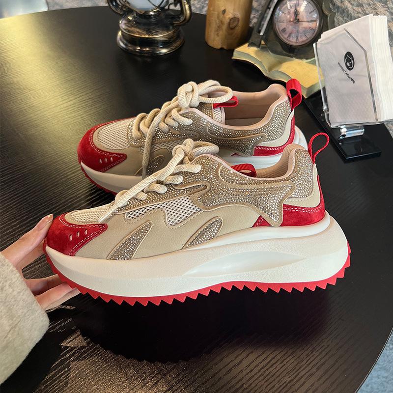 

Suction film sole leather dad shoes women s spring and summer new thick-soled heightening shoes women s breathable running sneakers women 35 красный