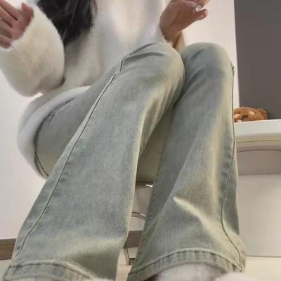 Dívčí retro rozšířené džíny s vysokým pasem - slim fit, strečové, jarní trend