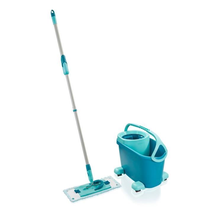 Set lave sol avec seau essoreur a roulettes Leifheit Clean Twist Ergo 52121, balais serpilliere plat, manche télescopique 110-140cm