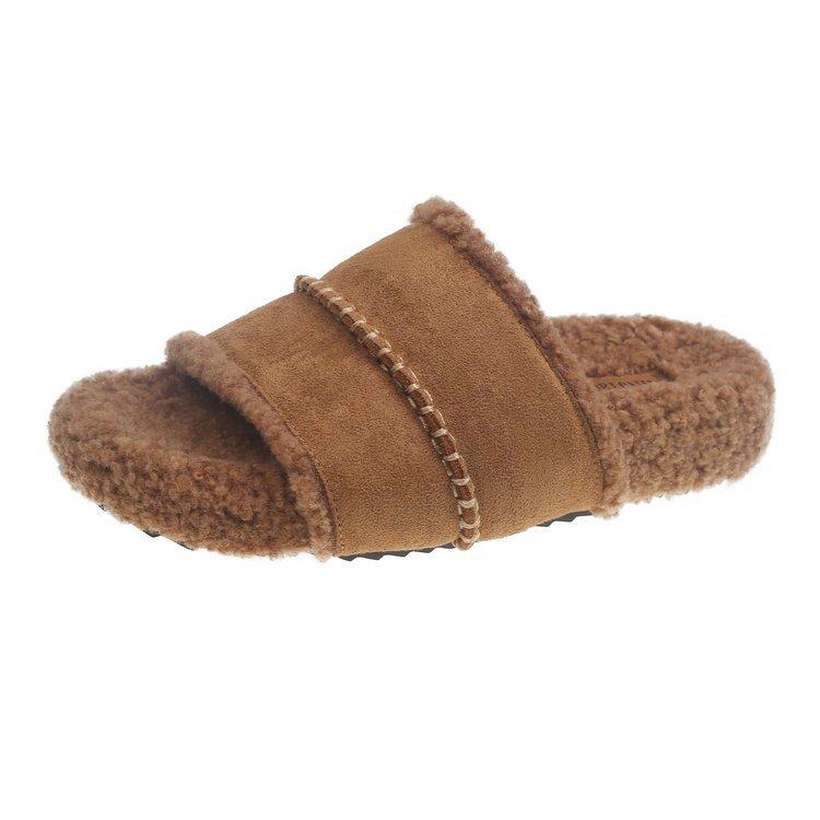 

[Youshilai] 2025 autumn and winter new flat-bottomed non-slip fluffy slippers for women to wear warm and fashionable versatile slippers 40