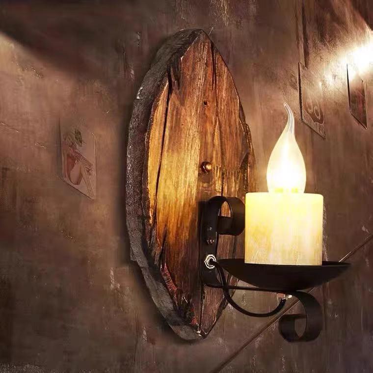 Vintage Industrial Wood Wall Lamp for Bar, Cafe, or Bedroom