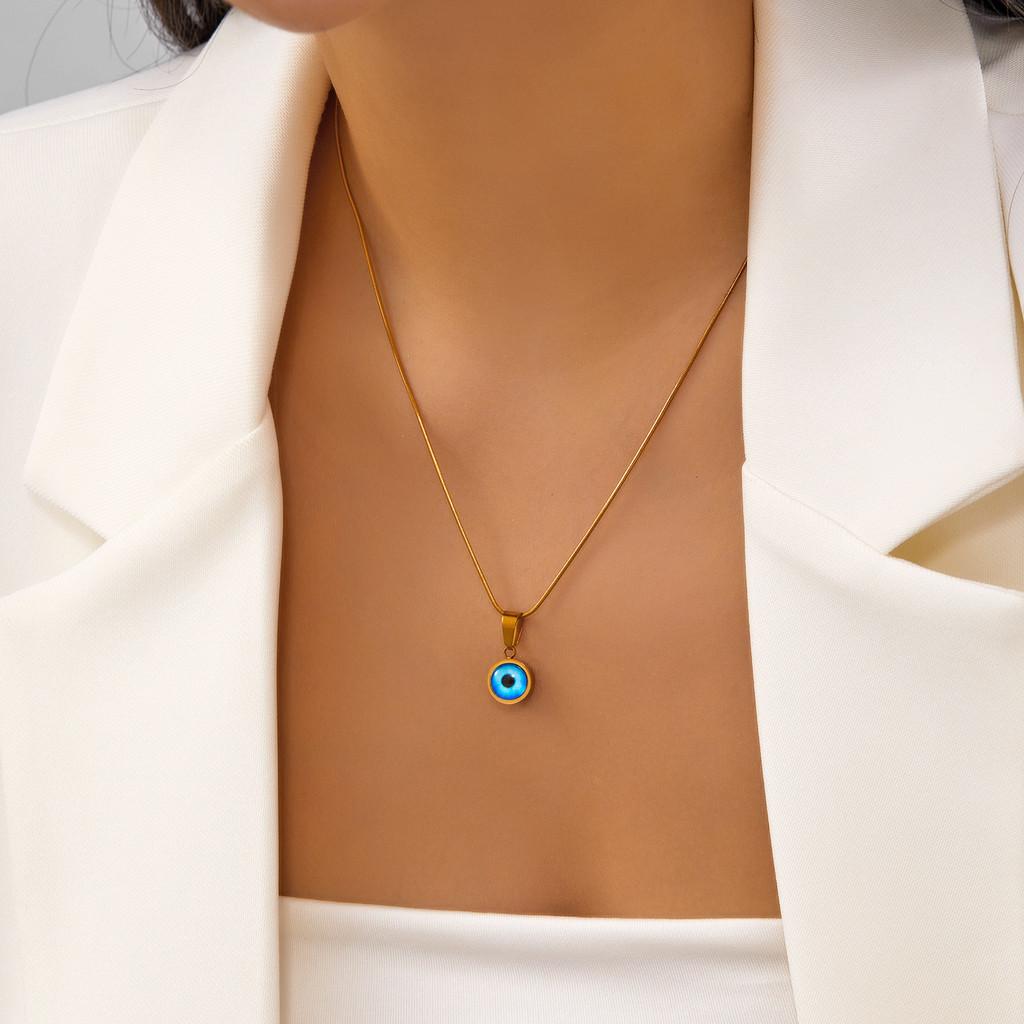 

Demon Eye Blue Pendant Necklace For Men Geometric Stainless Steel Jewelry Gift For Fashion Lovers SnakeChain