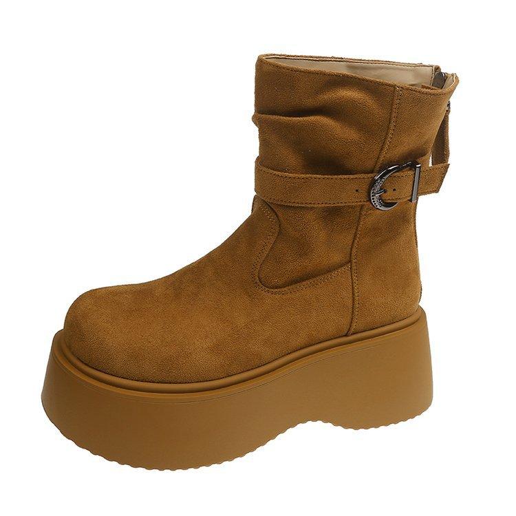 Retro Suede Small Man Super Fire Heightening Thick-soled Martin Boots Women's 2025 Autumn New Maillard Slim Short Boots