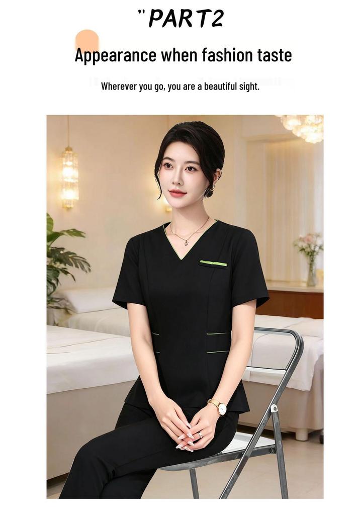 Women's Elegant Short Sleeve Spa Technician Uniform Set 2026