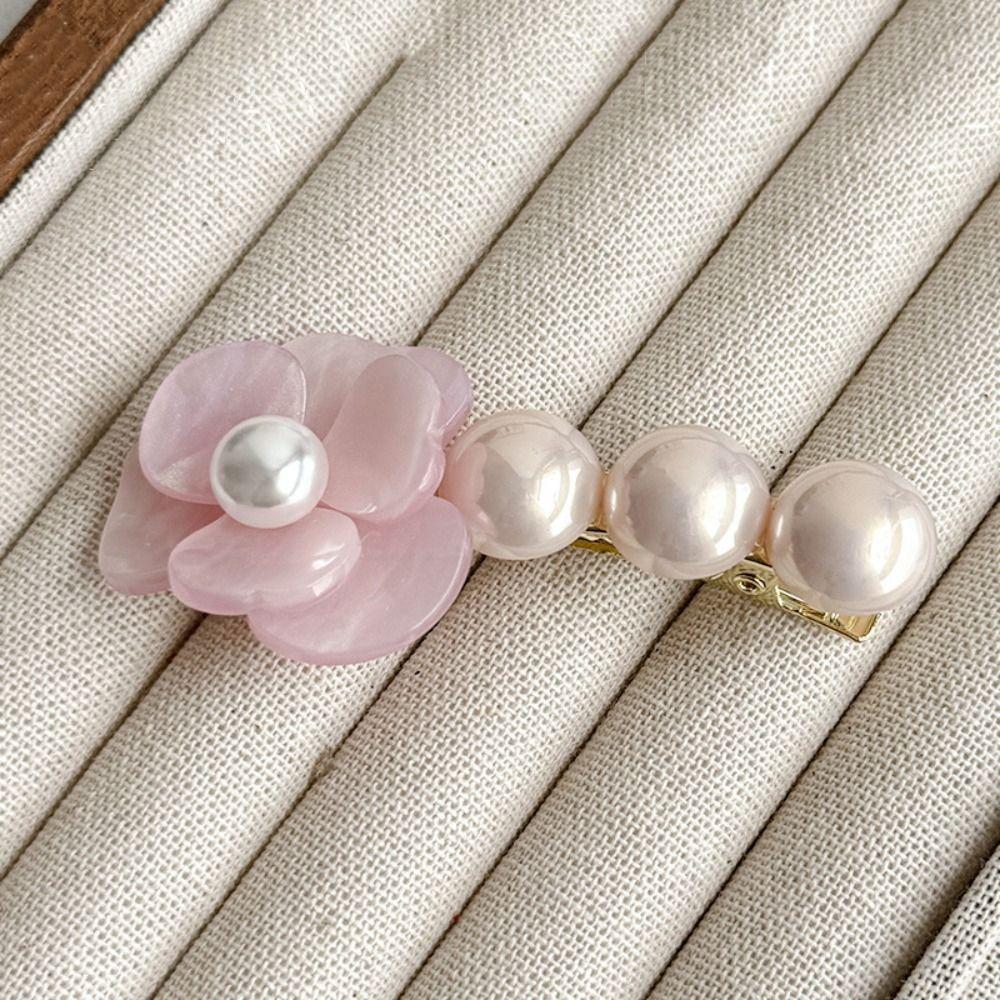 Korean Style Flower Hair Clip Sweet Duckbill Clip Lovely Camellia Pearl Side Clip  Hair Accessories