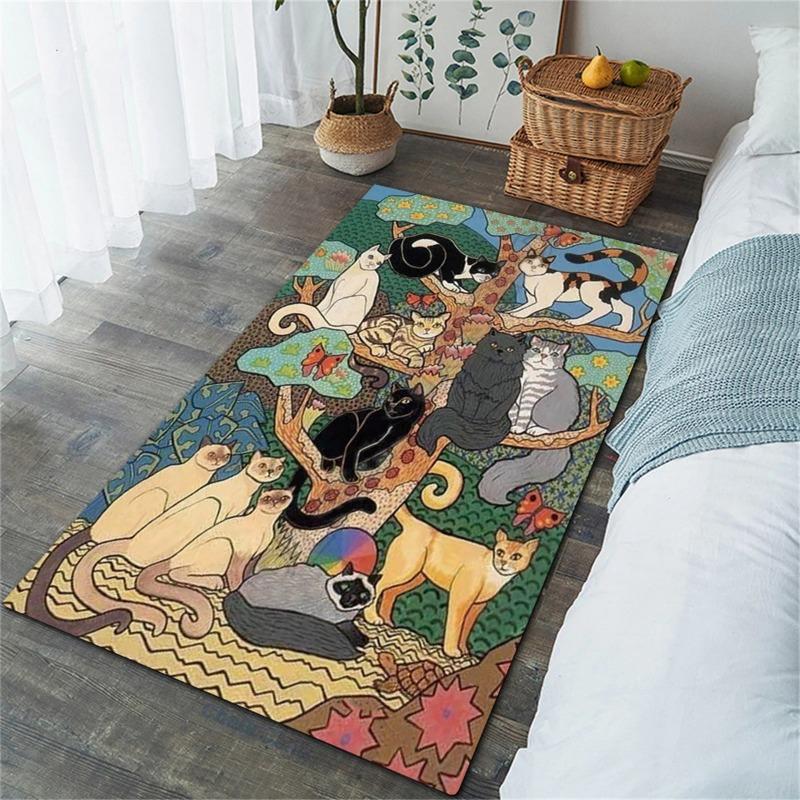 Cartoon Cat Pattern Large Carpet Decoration Room Living Room Home Floor Mat Handsome Mage Cat Bedroom Room Decoration Carpet