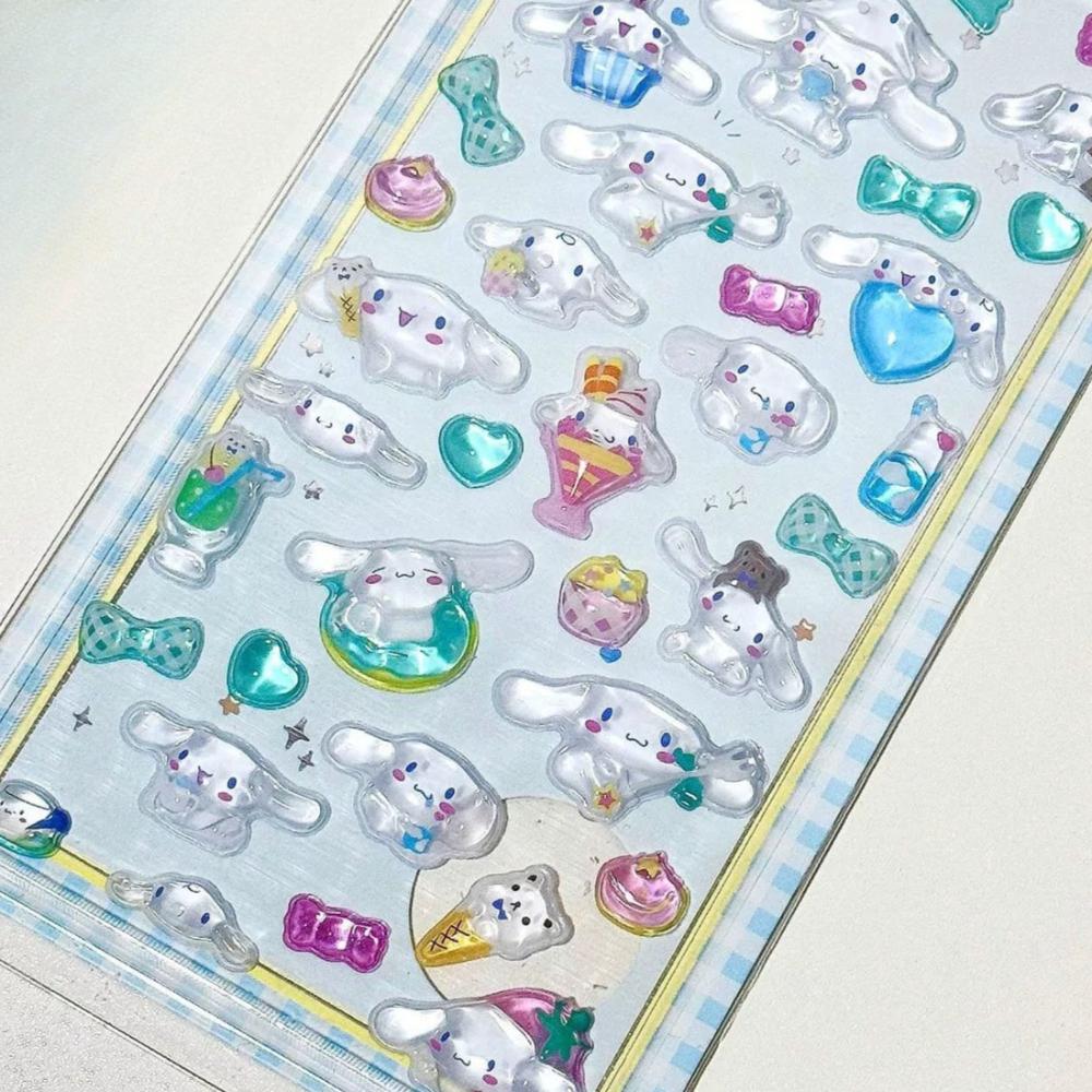 Cute Anime Hellokitty 3D Sanrio Stickers Kuromi Cinnamoroll Transparent Jelly Crystal Decorative Sticker Phone Case DIY Kids Toy