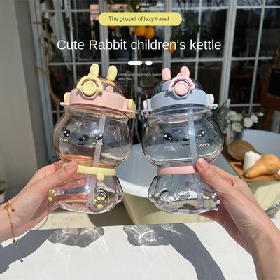 Tasse à double boisson de grande capacité en forme de lapin de dessin animé pour étudiants, dortoir pour enfants, bouilloire portable, tasse à paille d'extérieur pour fille mignonne