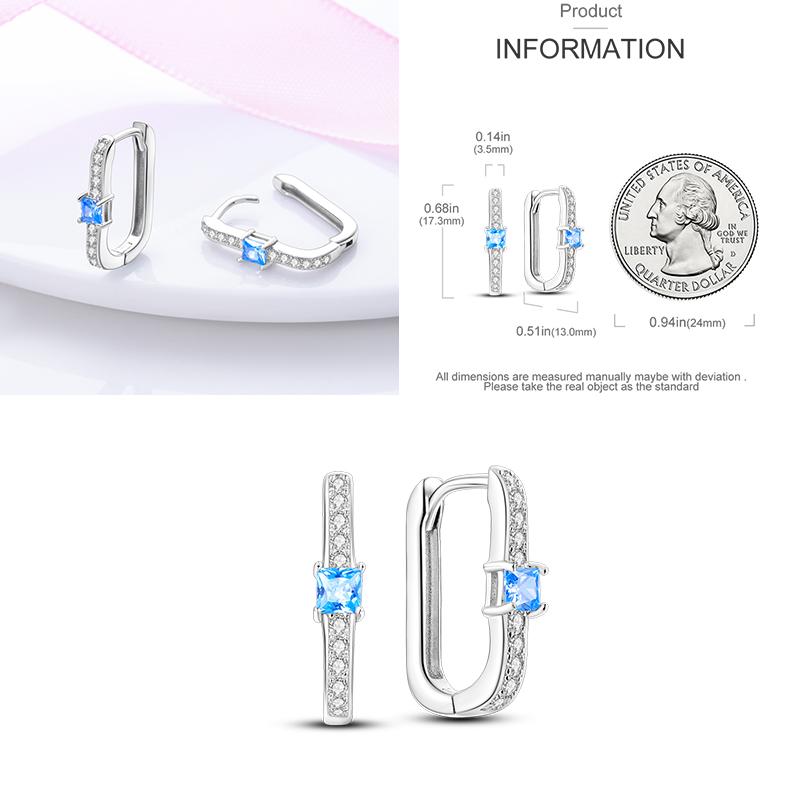 Sparkling Blue Zircon Hoop Earrings Pave U Shape Star Devil Eyes Circle S925 Drop Earring Fit Original Party Jewelry