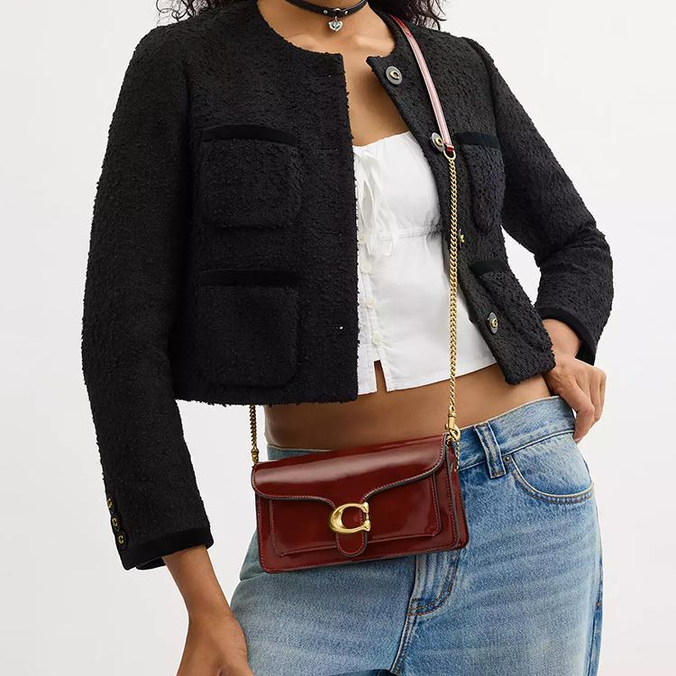 Coach Tabby 21 Metall-Logo Druckknopfverschluss Leder Schulter Crossbody Tasche Kleine Damen Taschen Dunkelbraun CW554-B4XB6