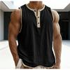 Heren Mouwloos Henley Vest met Contrasterende Rand Katoen Linnen Los Casual Tanktop