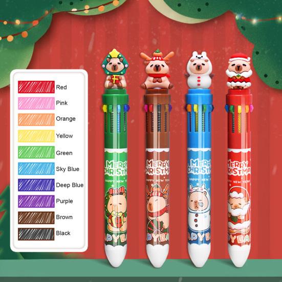 Christmas Capybara Ballpoint Pen 10 Color Retractable Cartoon Pen Smooth Writing Festive