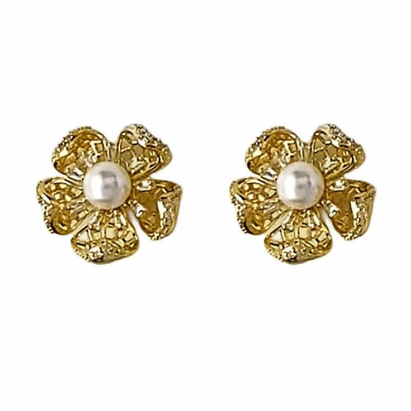 Golden Thread Flower Letter Flower Earrings, Light Luxury Earrings, Fashionable and Exquisite Versatile Earrings