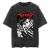 2026 Berserk Guts Anime Print Vintage Washed Adult T Shirt Men Black Distressed Short Sleeve Casual Tees