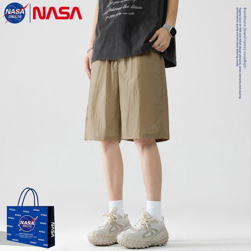 Nasa Dkgm American-Style Straight-Leg Ice Silk Shorts for Men, Summer Thin Trendy Brand Loose Quick-Dry Five-Point Pants