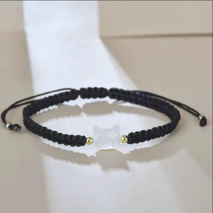 Trendy Couple Bracelet Cute Cat Charm Designed Bangle Adjustable Woven Rope