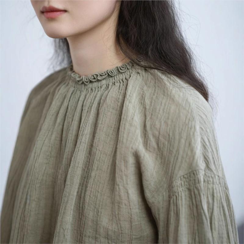 Johnature Women Vintage T-Shirts Solid Color Spring Long Sleeve O-neck Chinese Style Female Loose T-Shirts