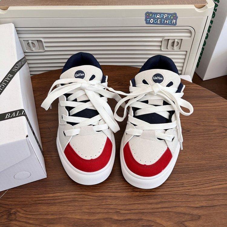 Jarní nové retro červené a modré barvy ladící plátěné boty na chléb Dámské kampusové studentské boty pro volný čas