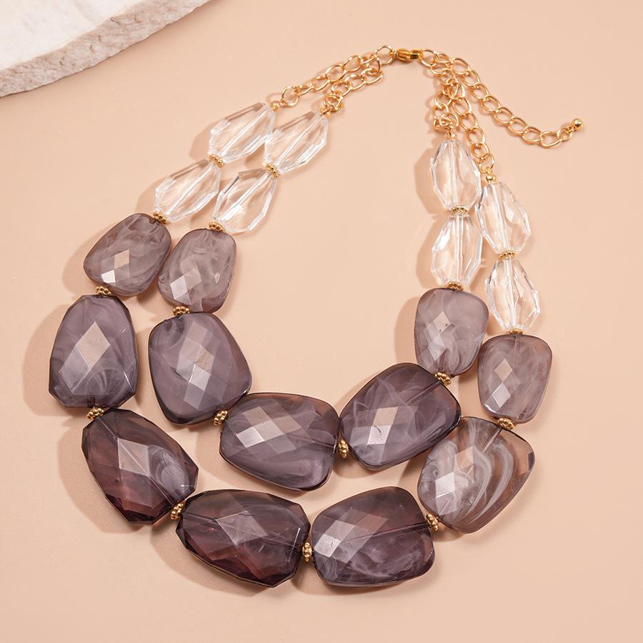 Irregular Acrylic Beaded Double-layer Necklace for Women Exaggerated Clavicle Chain Holiday Accessories